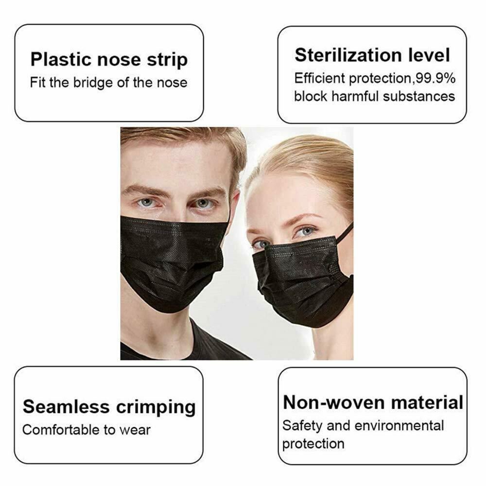 50 Pc Disposable Medical,Surgical,Dental 3-Layers Face Mask Mouth Cover Black