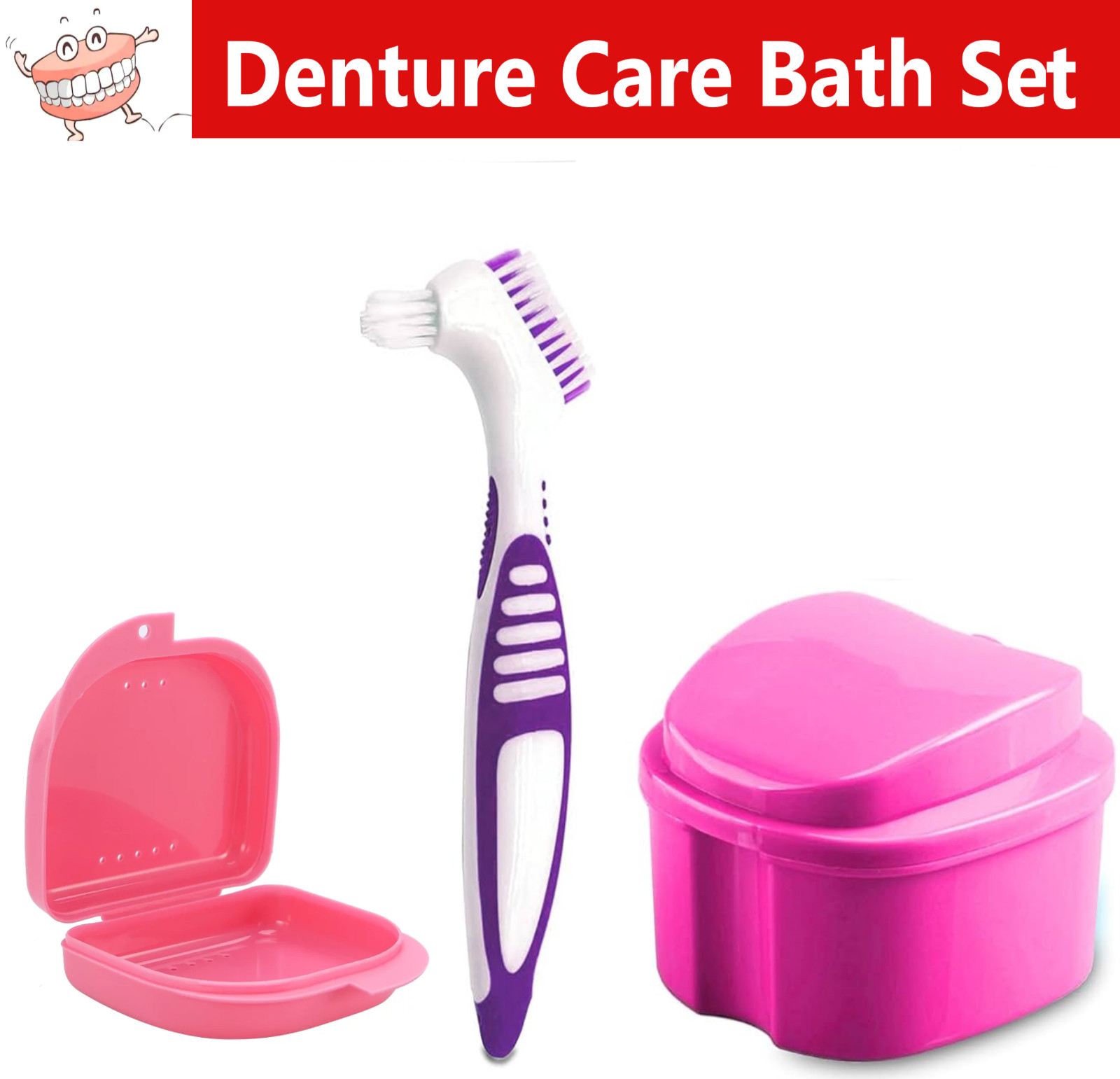 Denture Case Denture Care Retainer Case Retainer Box, Denture Brush, Set of 1 EA