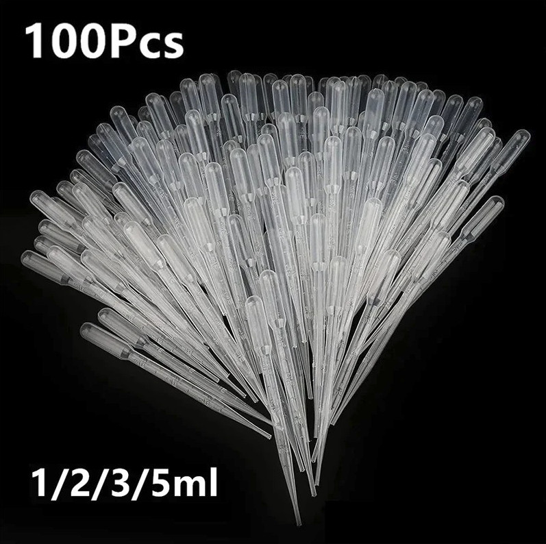 100pcs Disposable Plastic Pipettes: 1/2/3/5ml Graduated Transfer Droppers – NEW