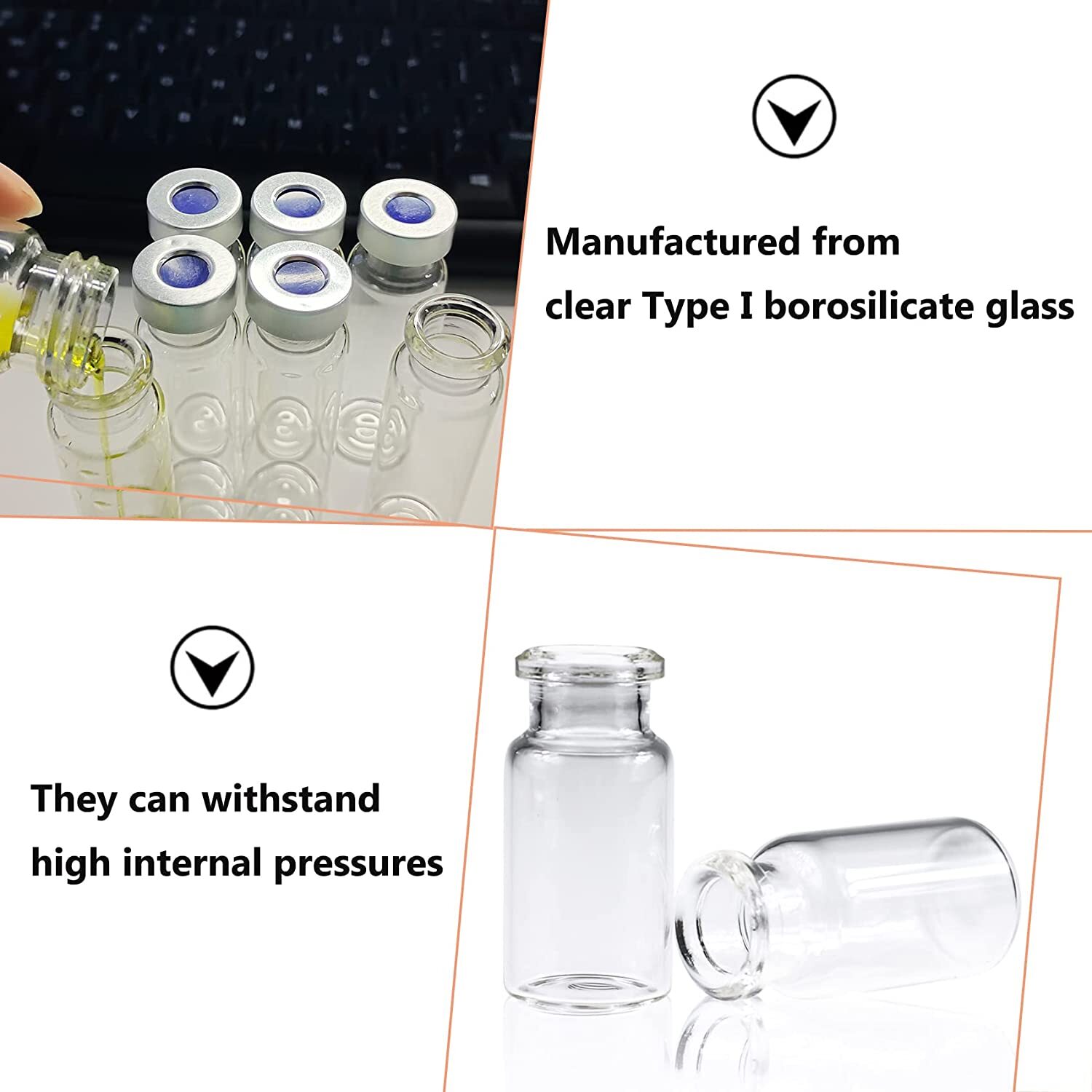 3000pcs 10ml 20mm Sample Vials Crimp Top Glass Bottle HPLC Beveled Edge Top ASTM
