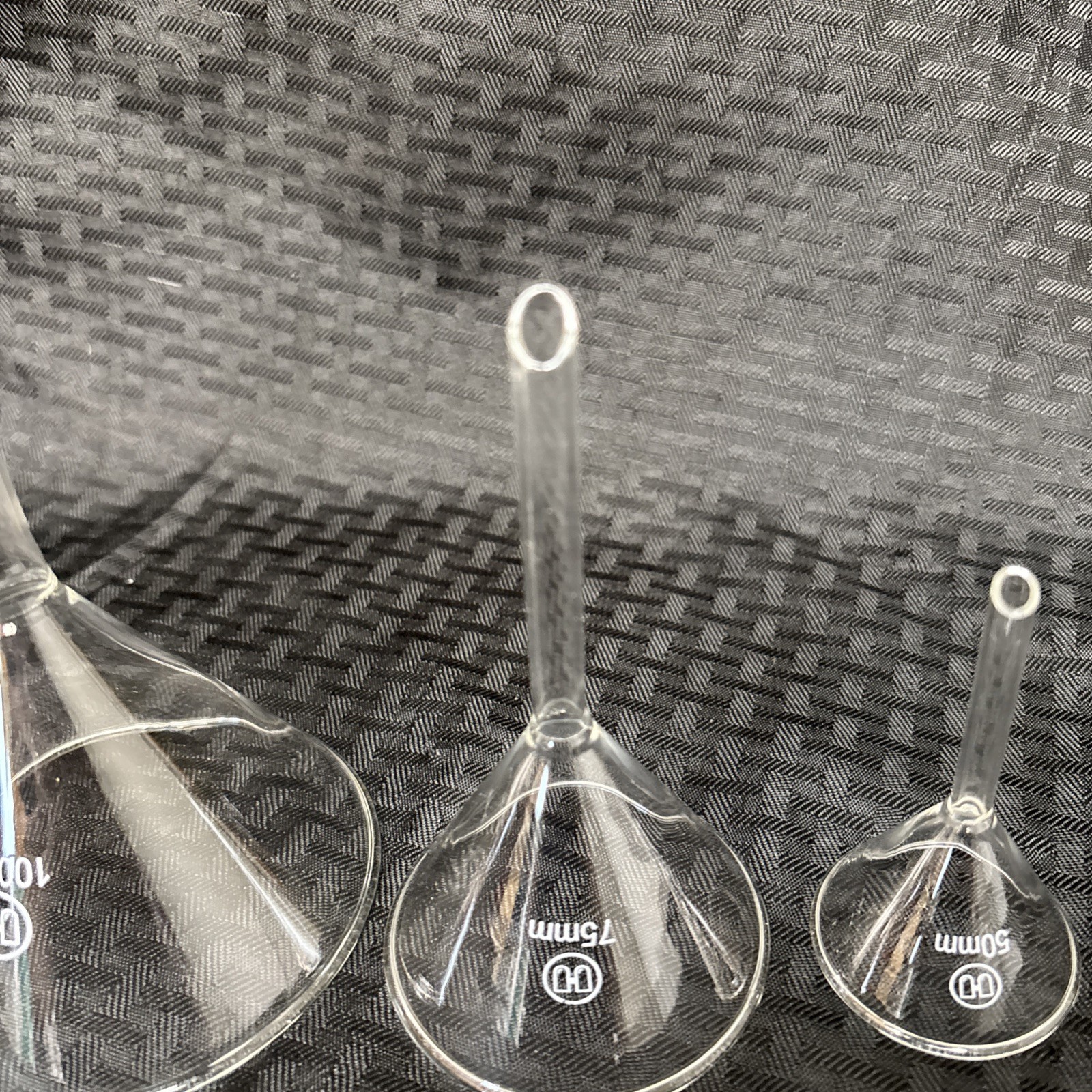 Lot of 3 Glass Long Stem Filling Funnels w/ 12 Ounce Measure Cup