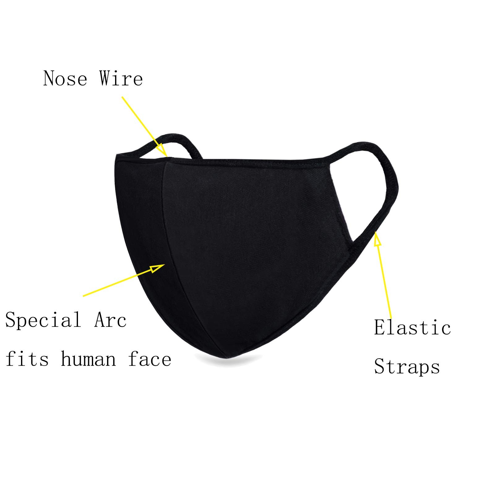 Cotton Face Mask Cloth Mouth Cover Breathable for Man Woman, Black 2 Pack