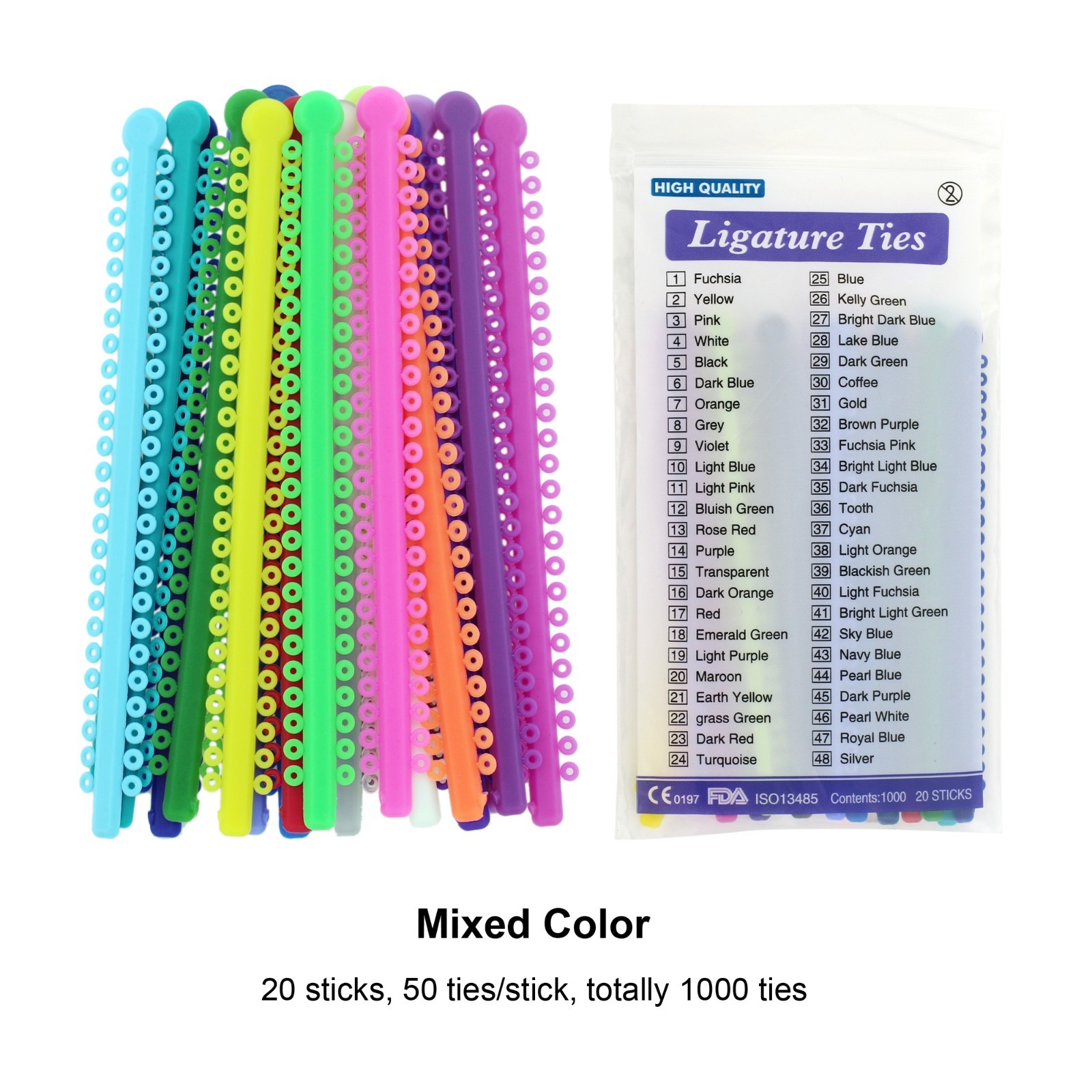 1000pcs DENTAL Mixed Color Orthodontic Elastics Ligature Ties Braces Rubber Band