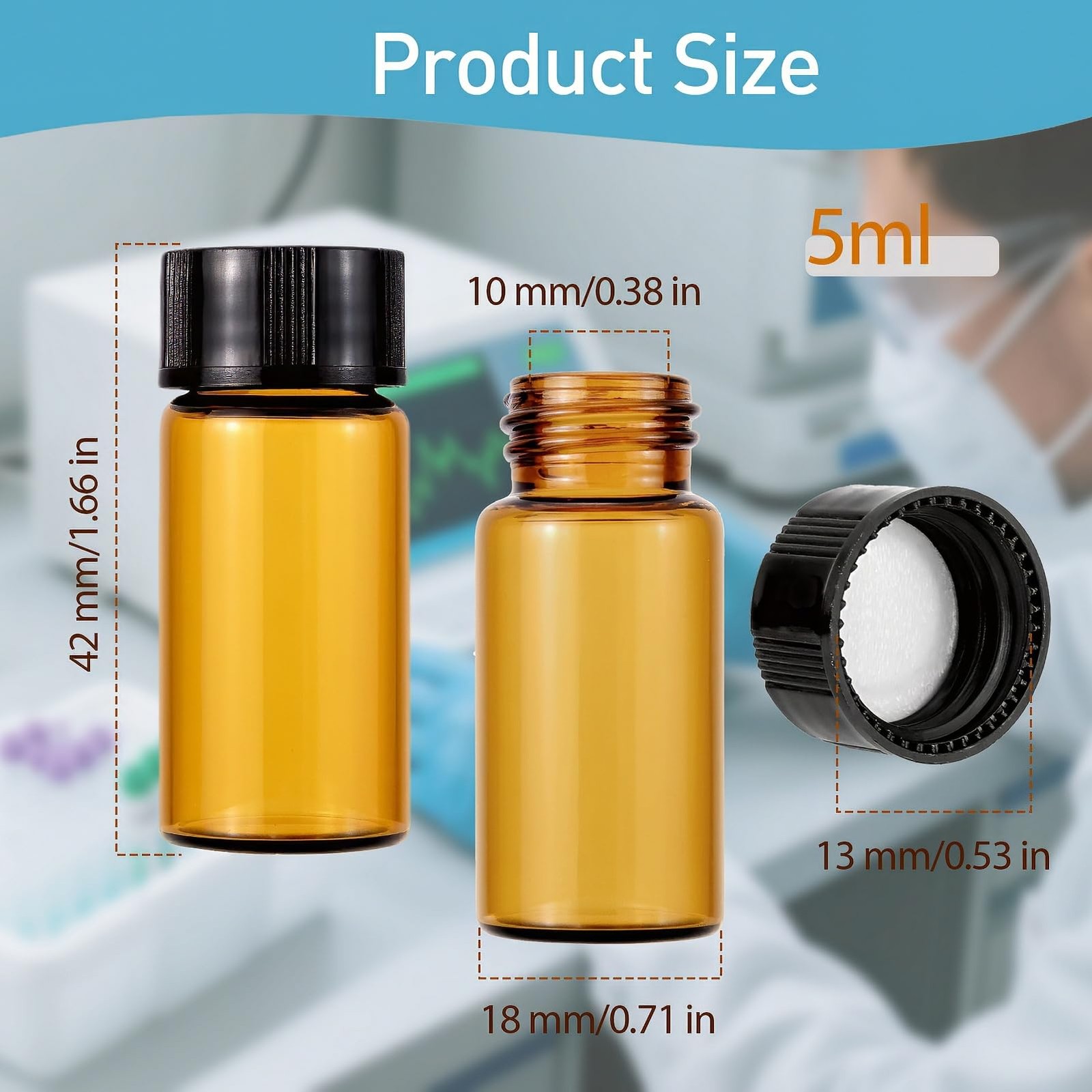 10 pcs 5ml Brown Glass Small Bottles, Screw Cap Lab Vials, Liquid Sample Coll…