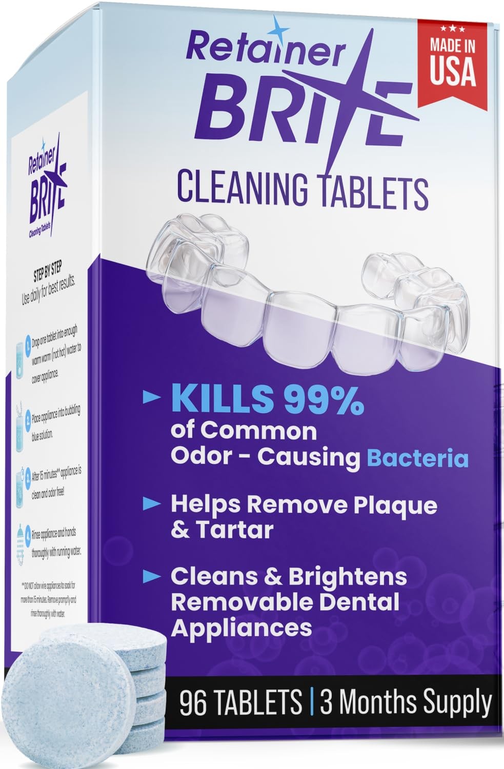 Retainer Brite Tablets for Cleaner Retainers and 96 Count (Pack of 1), Basic
