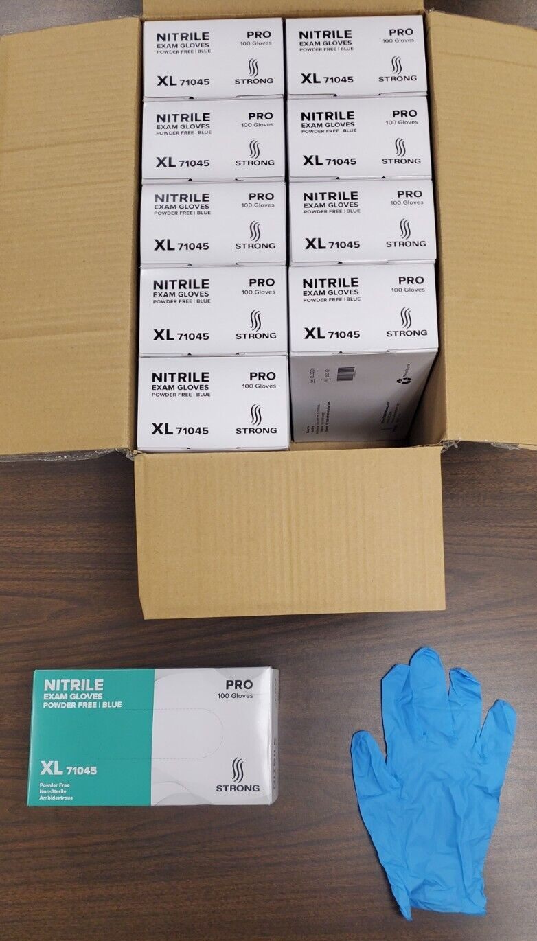 NITRILE GLOVE, POWDER FREE, FINGER TEXTURED, BLUE X-LARGE CS/1000
