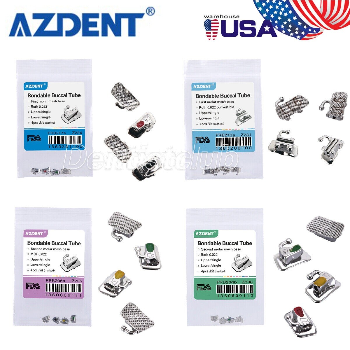 AZDENT Dental Ortho Bondable Buccal Tube 1st Molar Non-conv MBT /Roth.022