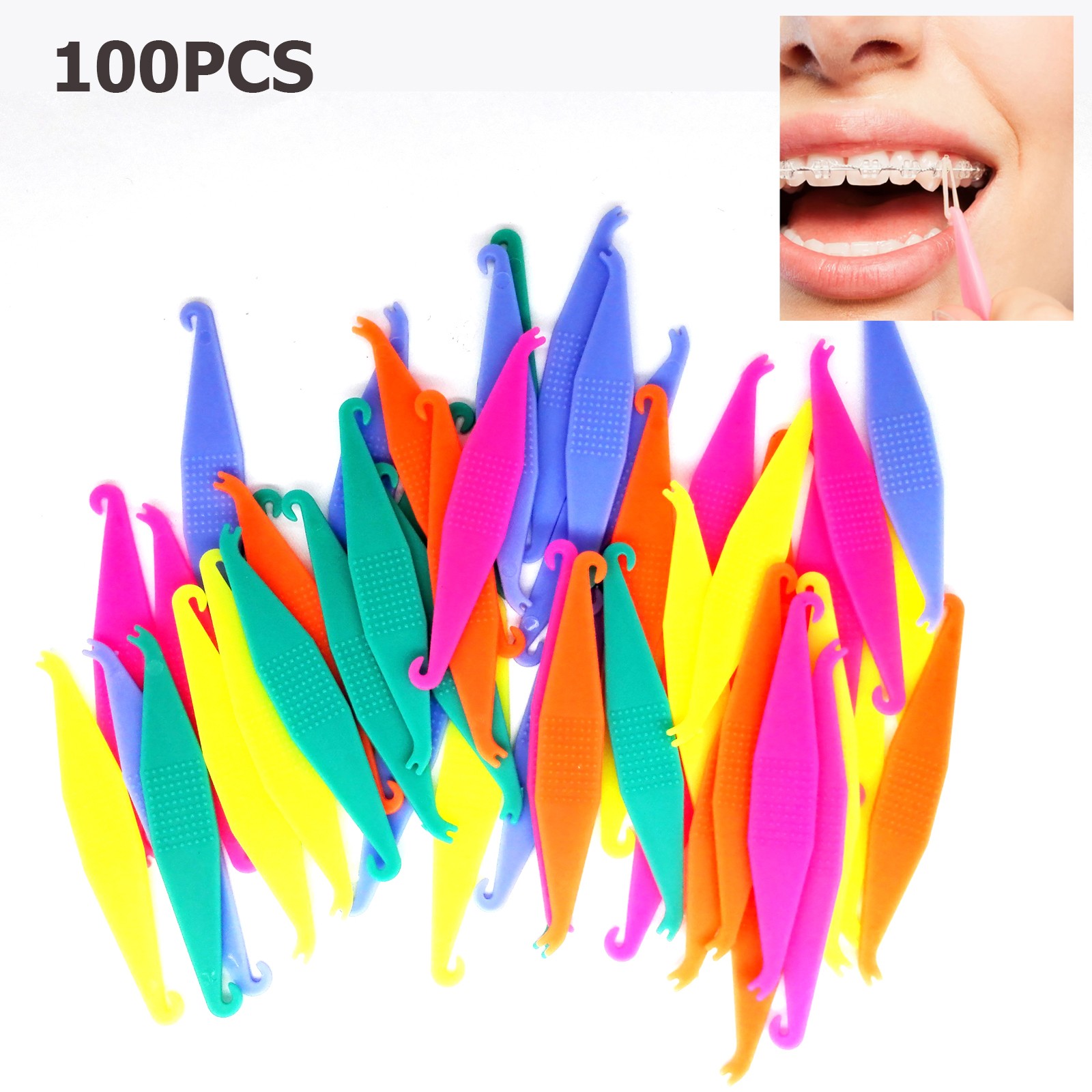 Dental Orthodontic Elastic Placer Elastic Rubber Band Placers Mixed Color 100Pcs
