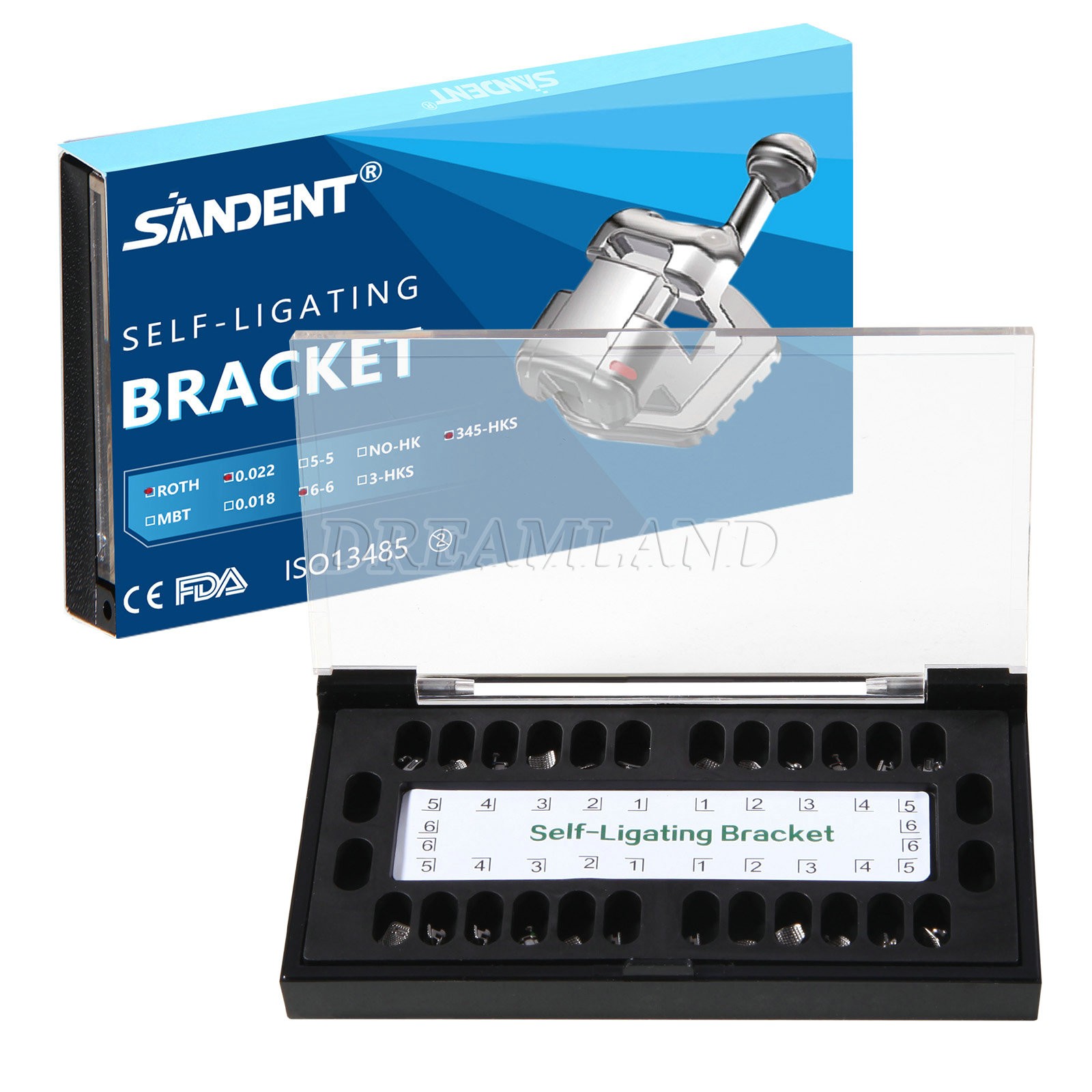 SANDENT Ortodoncia Dental Autoligado Brackets Roth 022 Ganchos 345