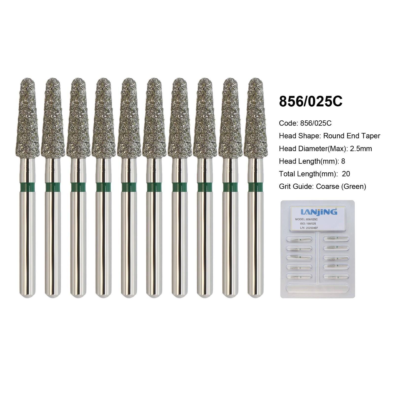 FG Dental Diamond Burs 856 850 Round End Taper Crown Prep Coarse Fine High Speed