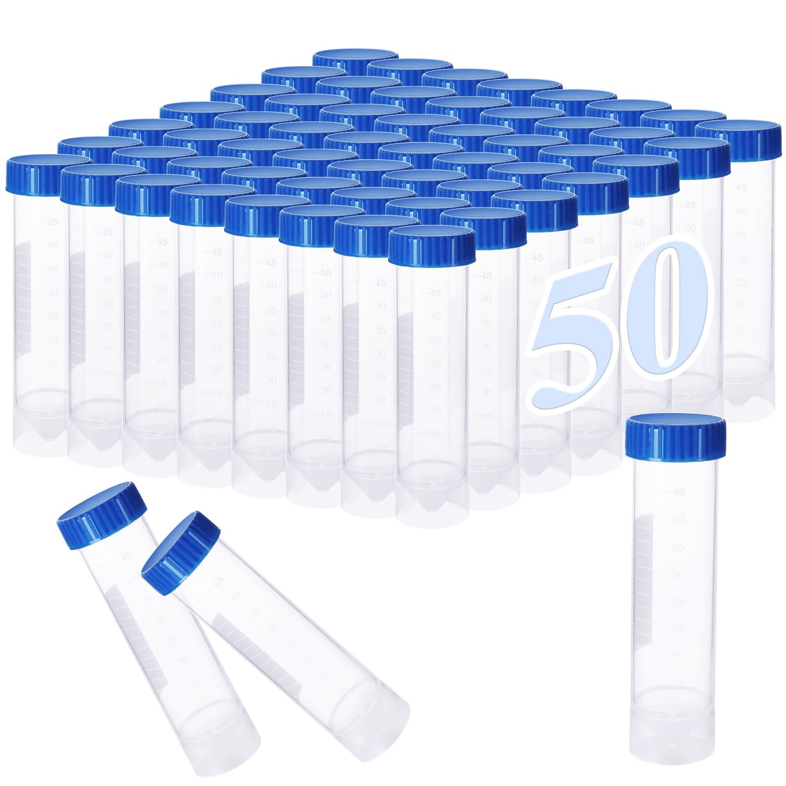 50 Pcs 50 ML Centrifuge Tubes ABuff Plastic Test Tubes with Blue Screw Caps C…