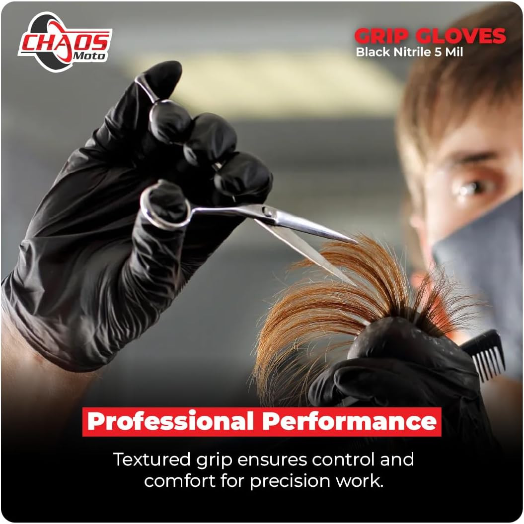 Grip Black Nitrile Gloves 5mil Latex-Free, Powder-Free, Micro-Textured for Repai