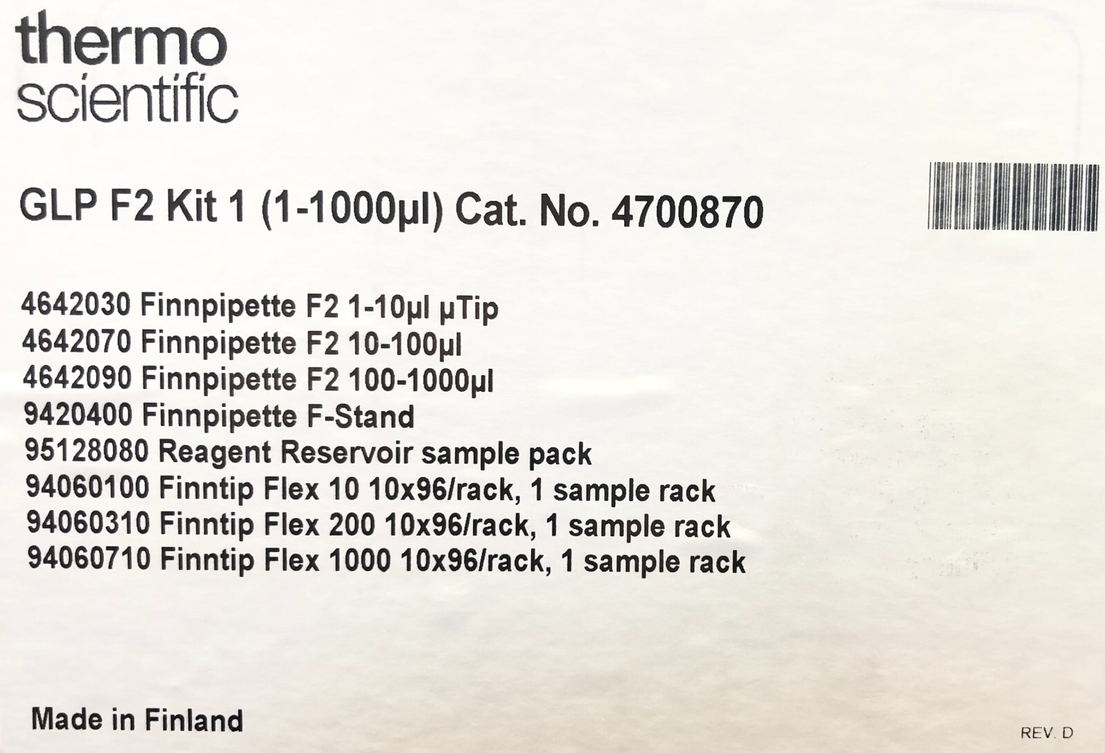 Thermo Finnpipette 4700870 F2 GLP Kit 1 (1-10μL 10-100μL 100-1000μL) Pipette