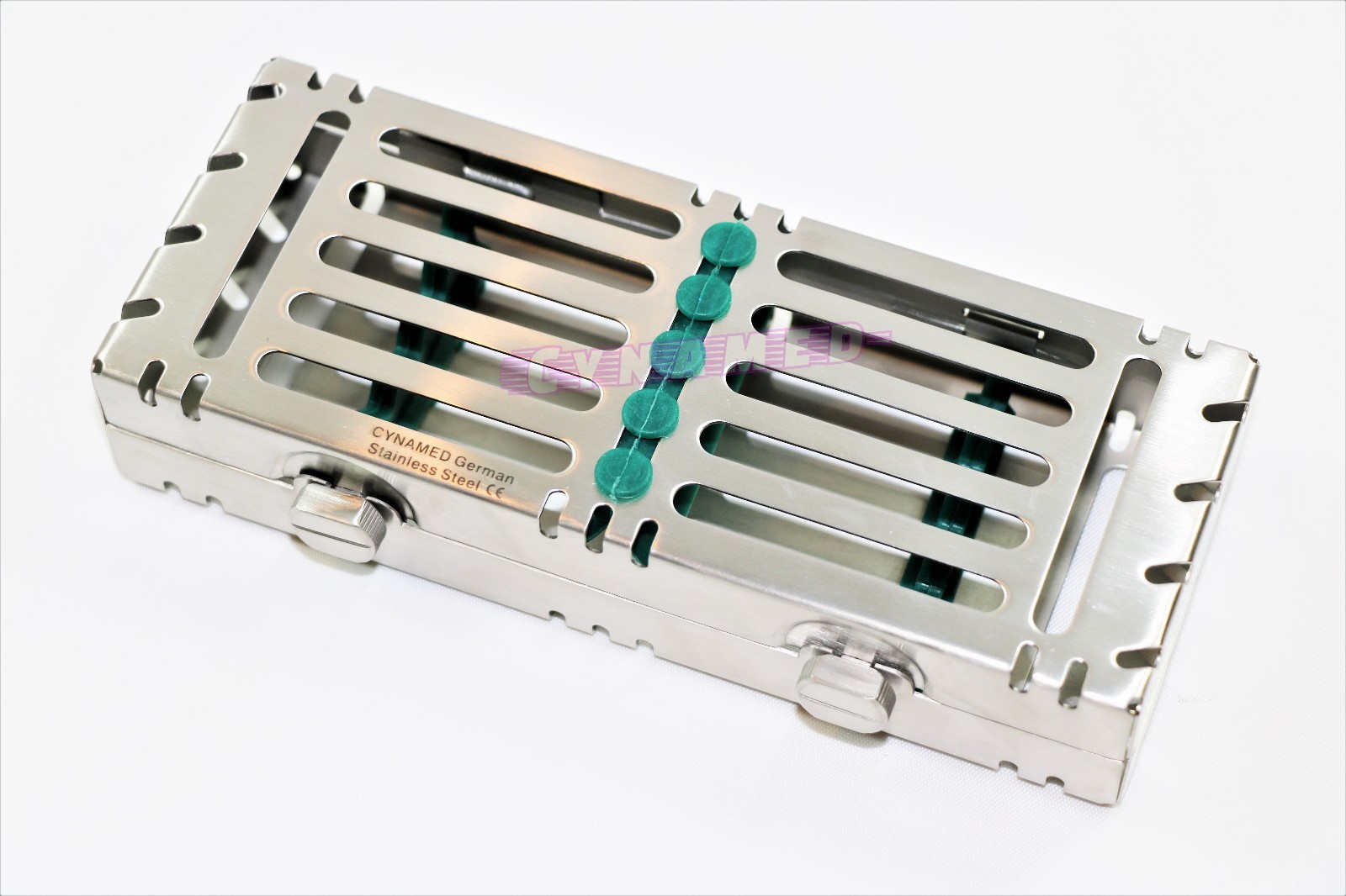DETACHABLE STERILIZATION CASSETTE WITH BUTTONS GREEN GERMAN AUTOCLAVABLE 5 SLOT