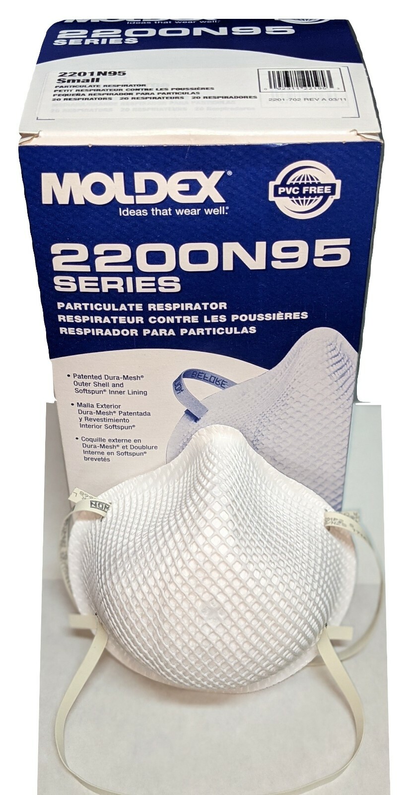 Moldex 2200 series 2201 N95 (N grade 95) respirator size Small EXP 2029 – 20/Box