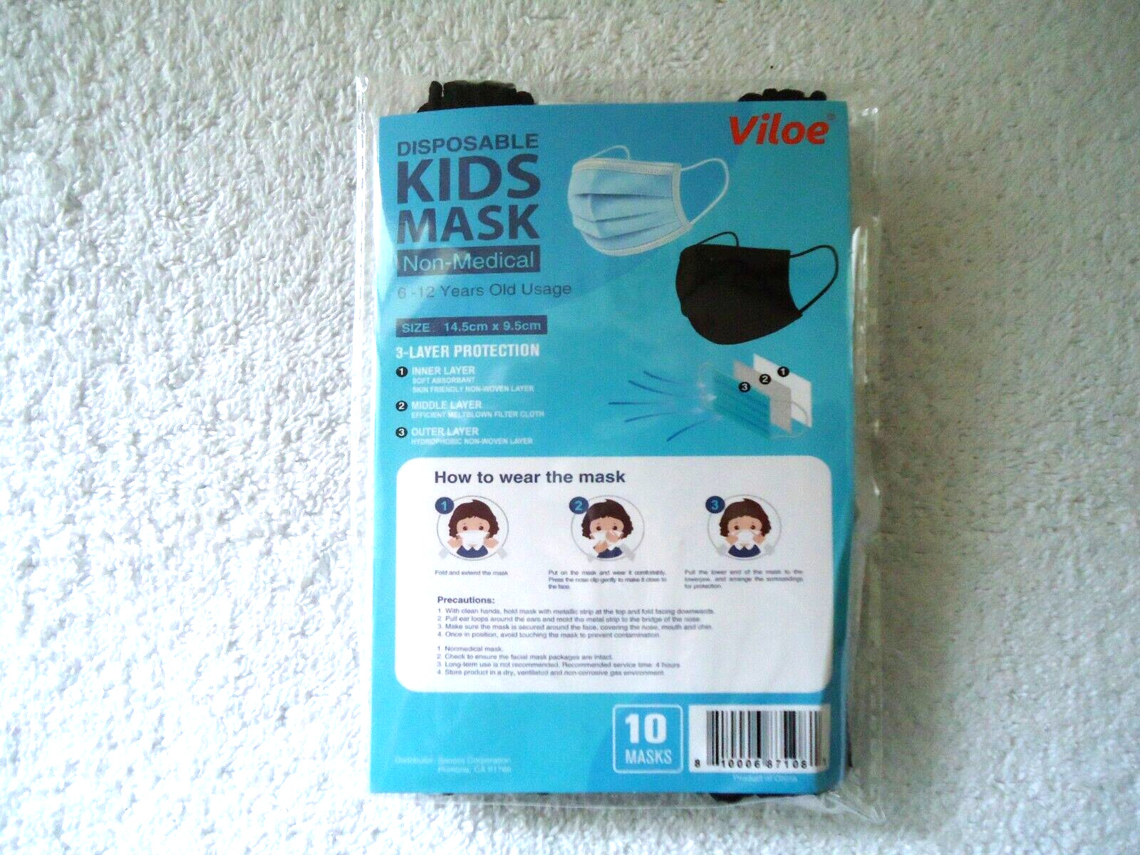 ” NIP ” Viloe Disposable Kids Mask 6-12 Years Old 10 In Pack ” Great Item “
