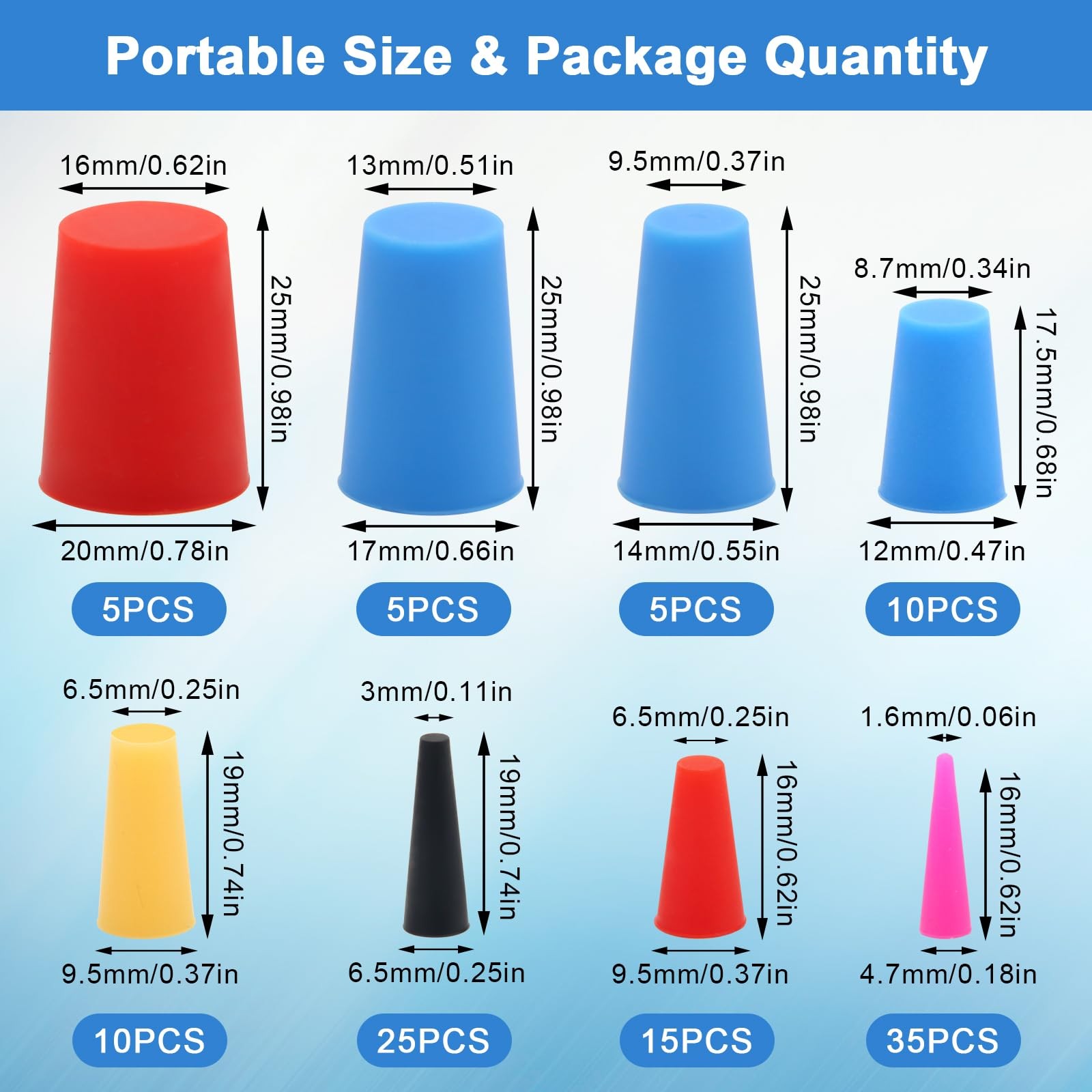 110 Pcs Silicone Rubber Tapered Plug High Temperature Resistant Assortment Kit