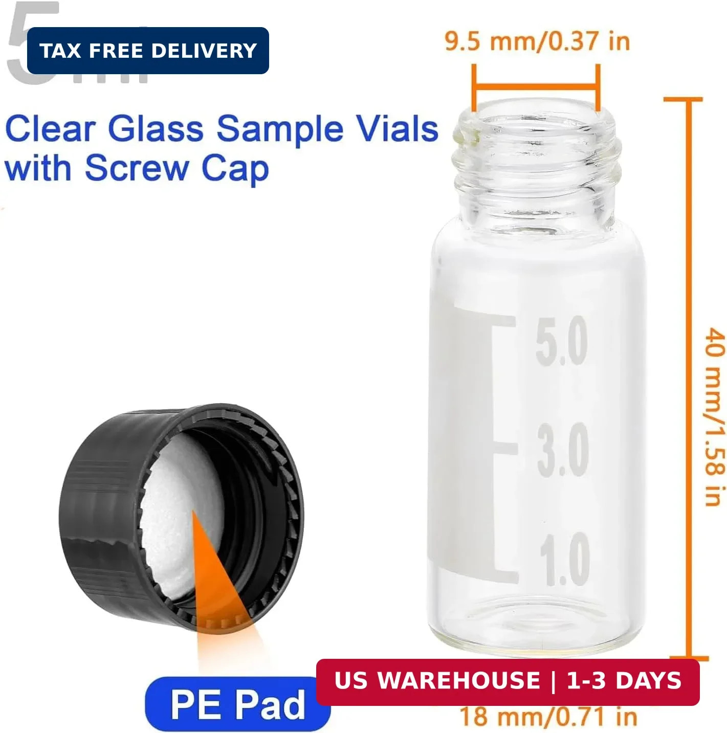 Kesell 10-Pack 5ml (0.17oz, 1.35dram) Glass Vials with Screw Caps | Borosilicate