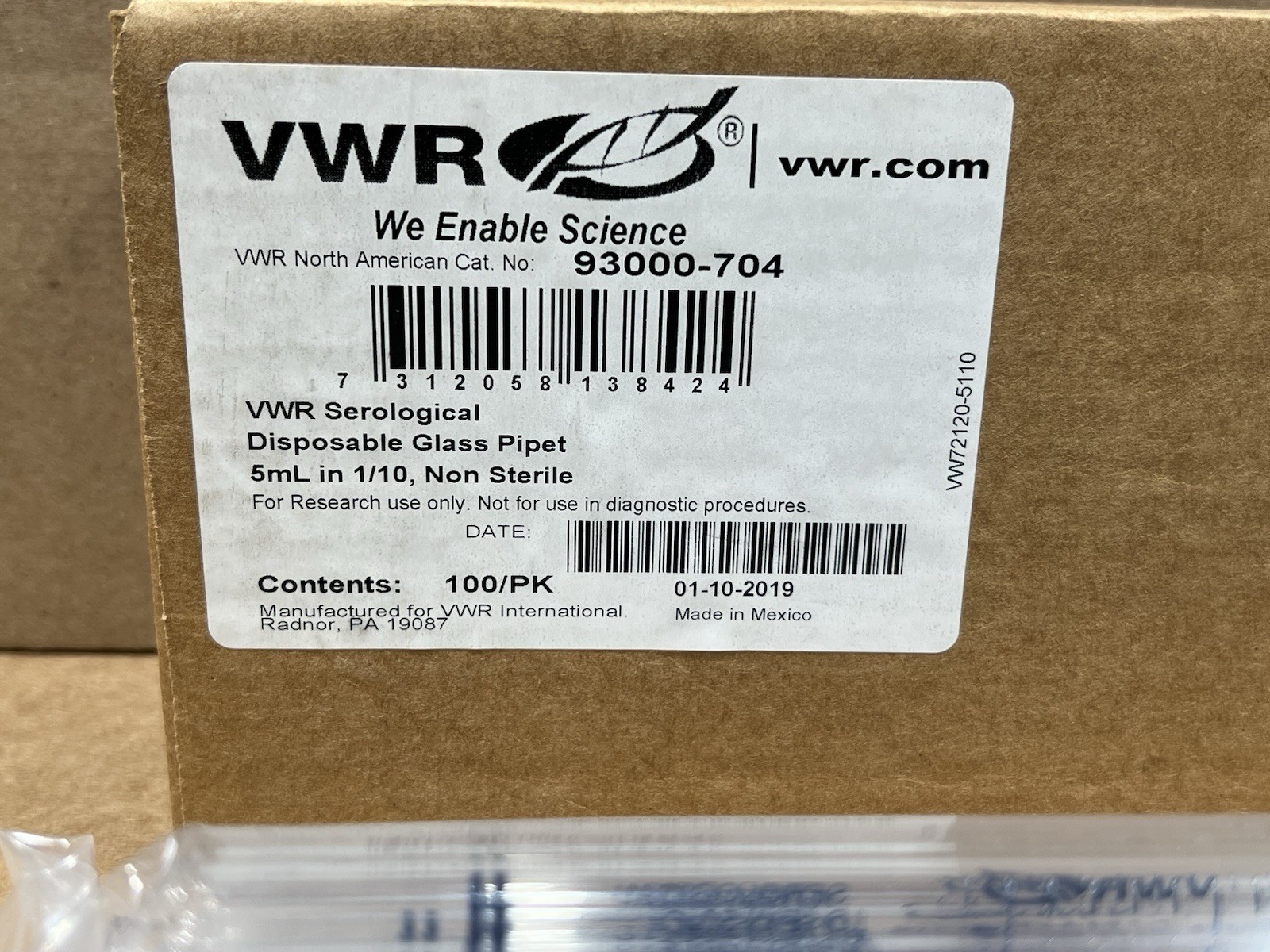 VWR 93000-704 Non-sterile Serological Pipettes 5ML in 1/10 100-Pack New