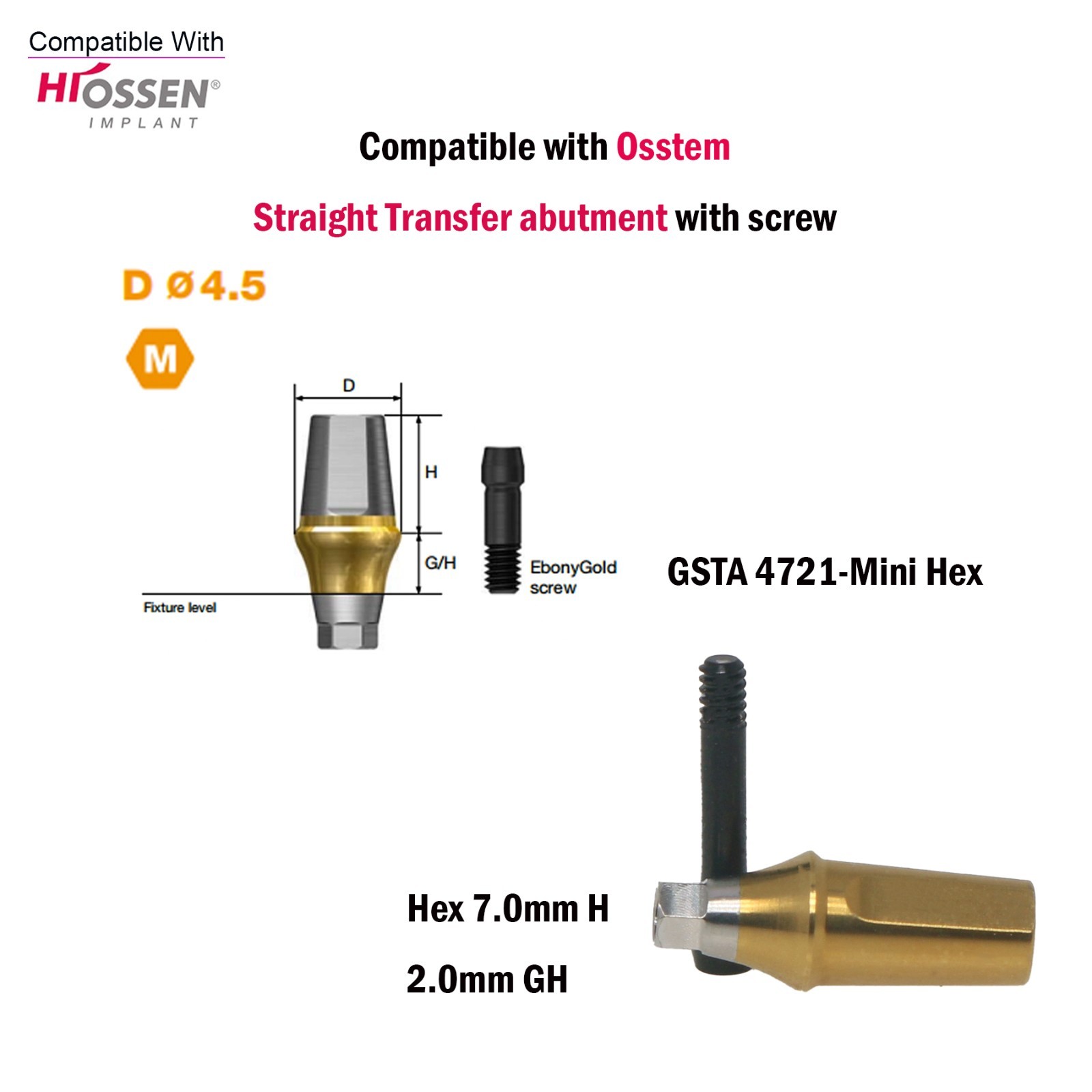 US Dental Straight Transfer Abutment Mini/Regular 1-6.0mm for Osstem Hiossen TS