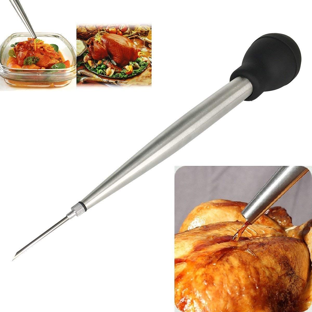 Home Servz 304 Stainless Steel Turkey Baster Syringe 27*6*6CM, Black,silver