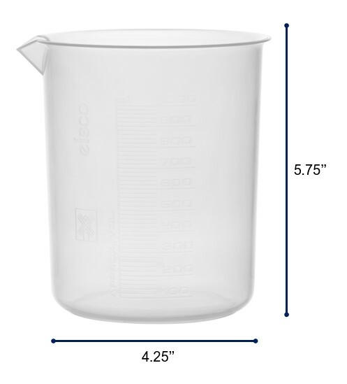 Eisco Labs 1000ml Polypropylene Plastic Beakers, Raised Graduations – 3 Pack