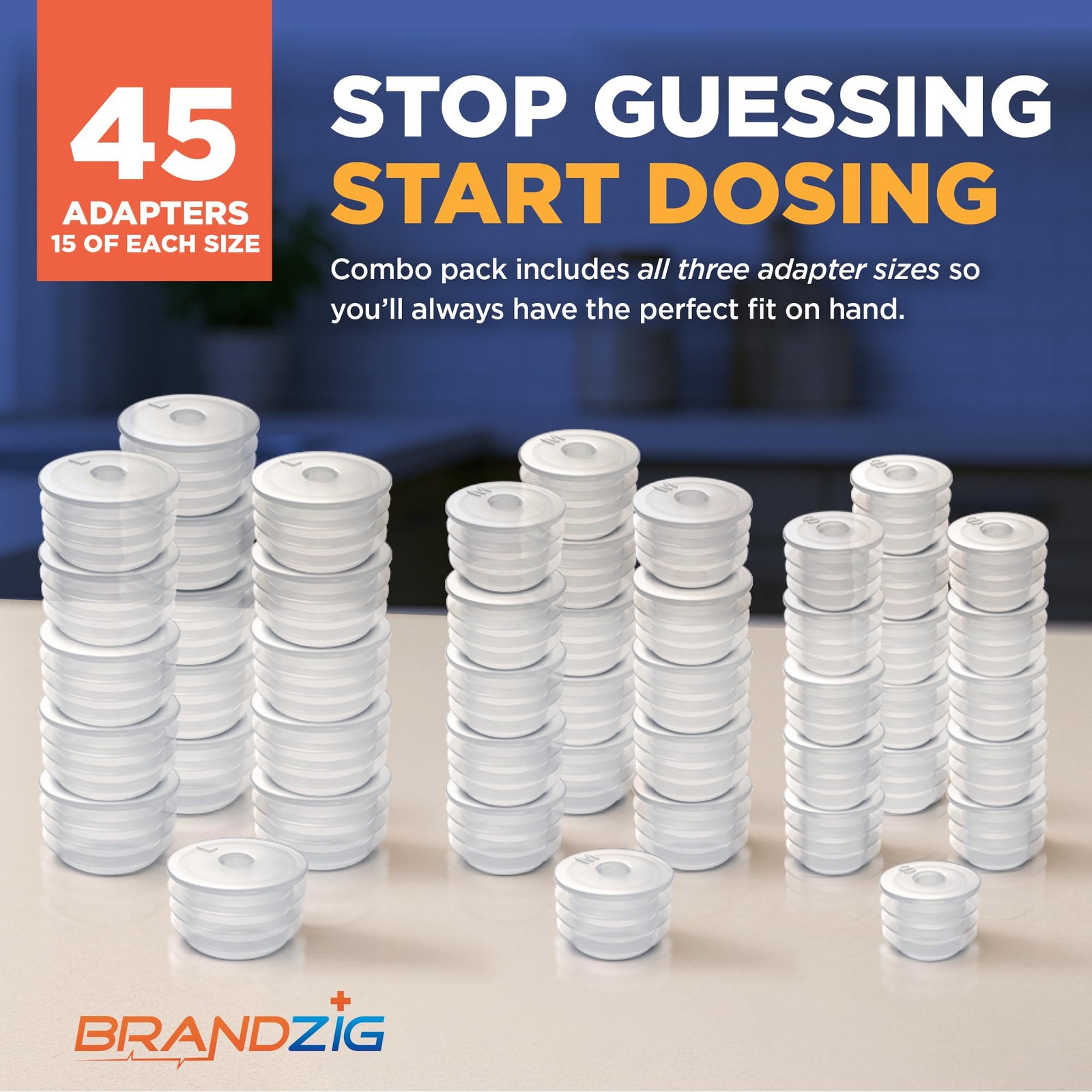 Medicine Bottle Syringe Adapter For Oral Dispensers 45 Pieces 3 Sizes clear