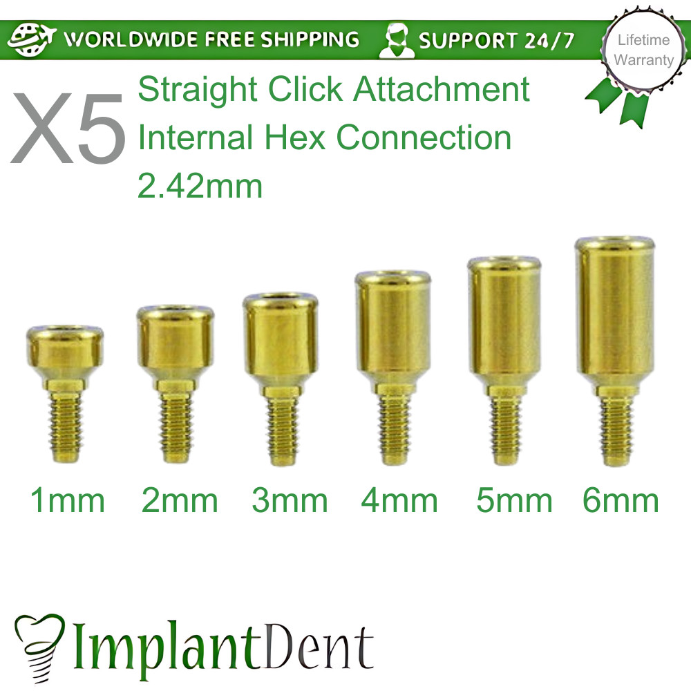 5x Lokator Titanium Straight Attachment Dental Int Hex Connection 2.42mm Dentist
