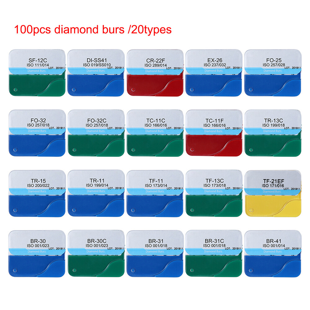 1000Pcs Dental Diamond Burs For High Speed Handpiece Medium FG 1.6MM 20Types