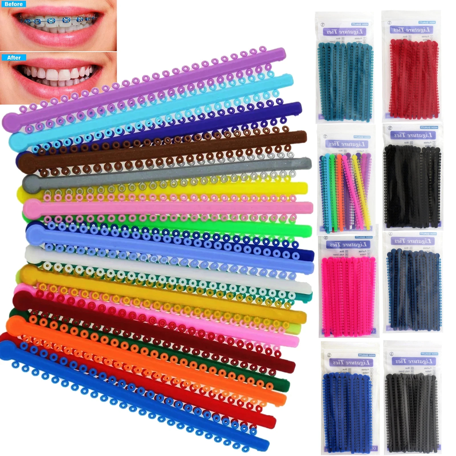 1000Pcs/Pack Dental Orthodontic Elastics Rubber Bands Ligature Ties 48 Colors