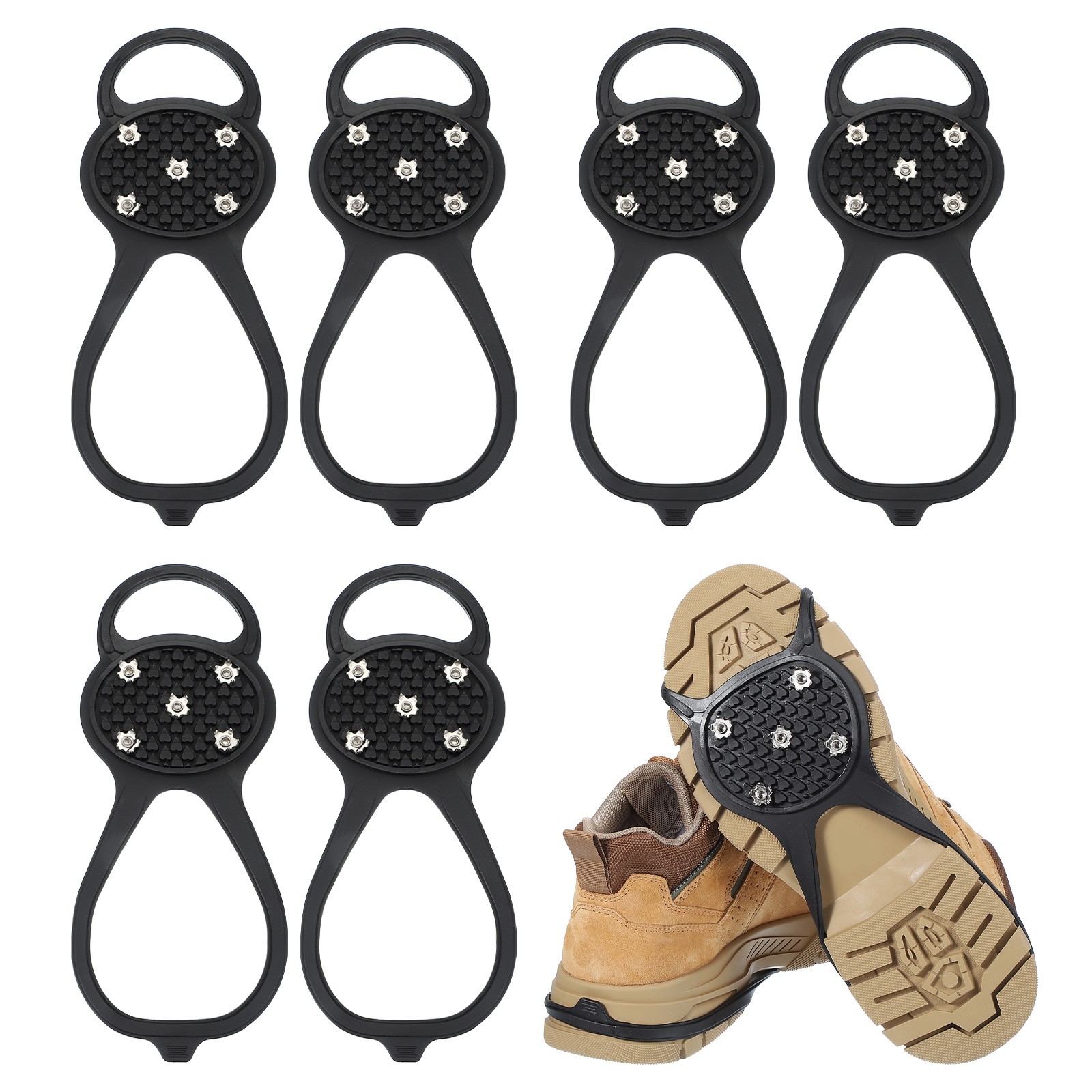 3 Pcs Non-Slip Spikes, 5 Tooth Steel Nails Ice Cleats, Black Size-L