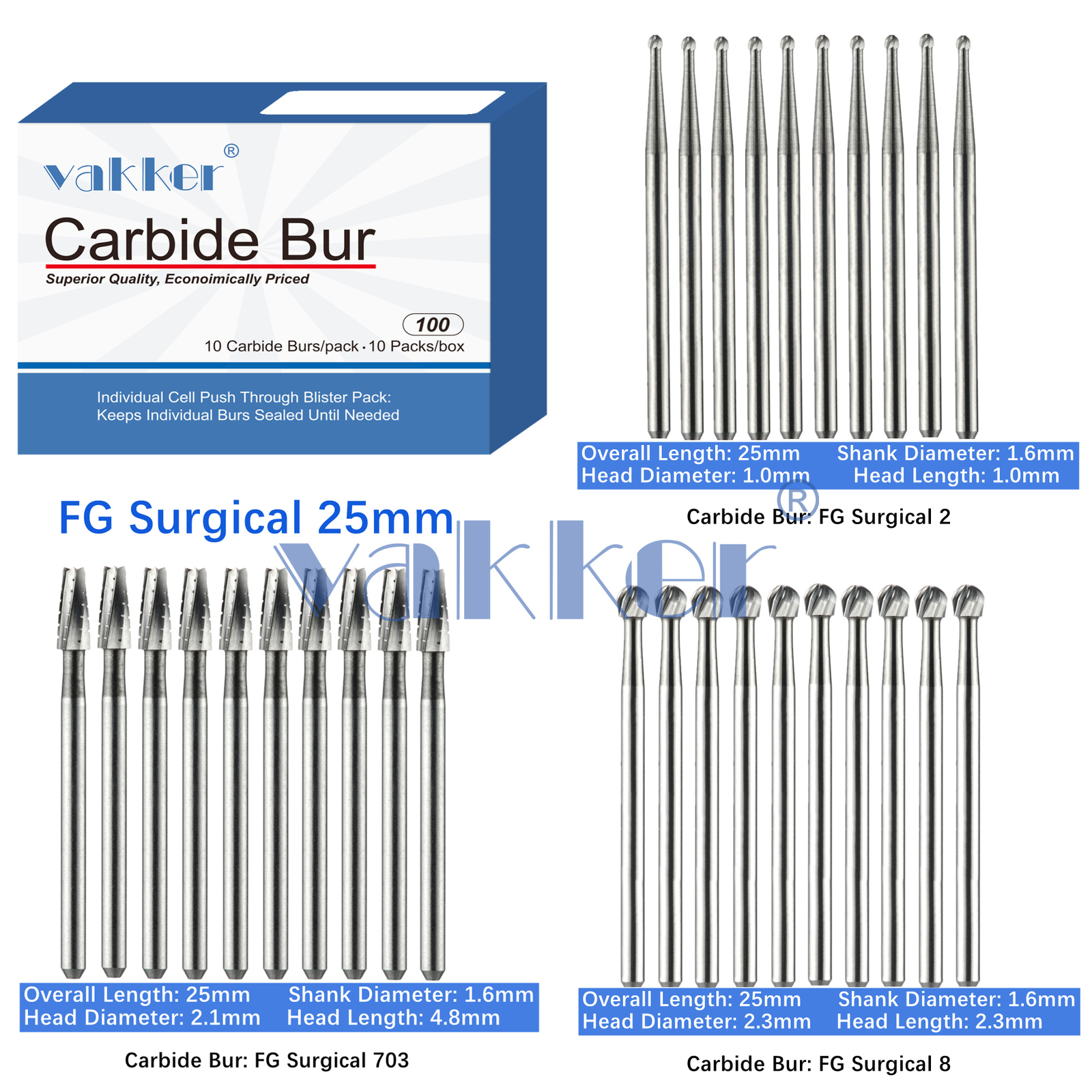 Vakker 10PC/PACK Dental Low Speed Carbide Burs Tungsten Latch Type LA RA SURG