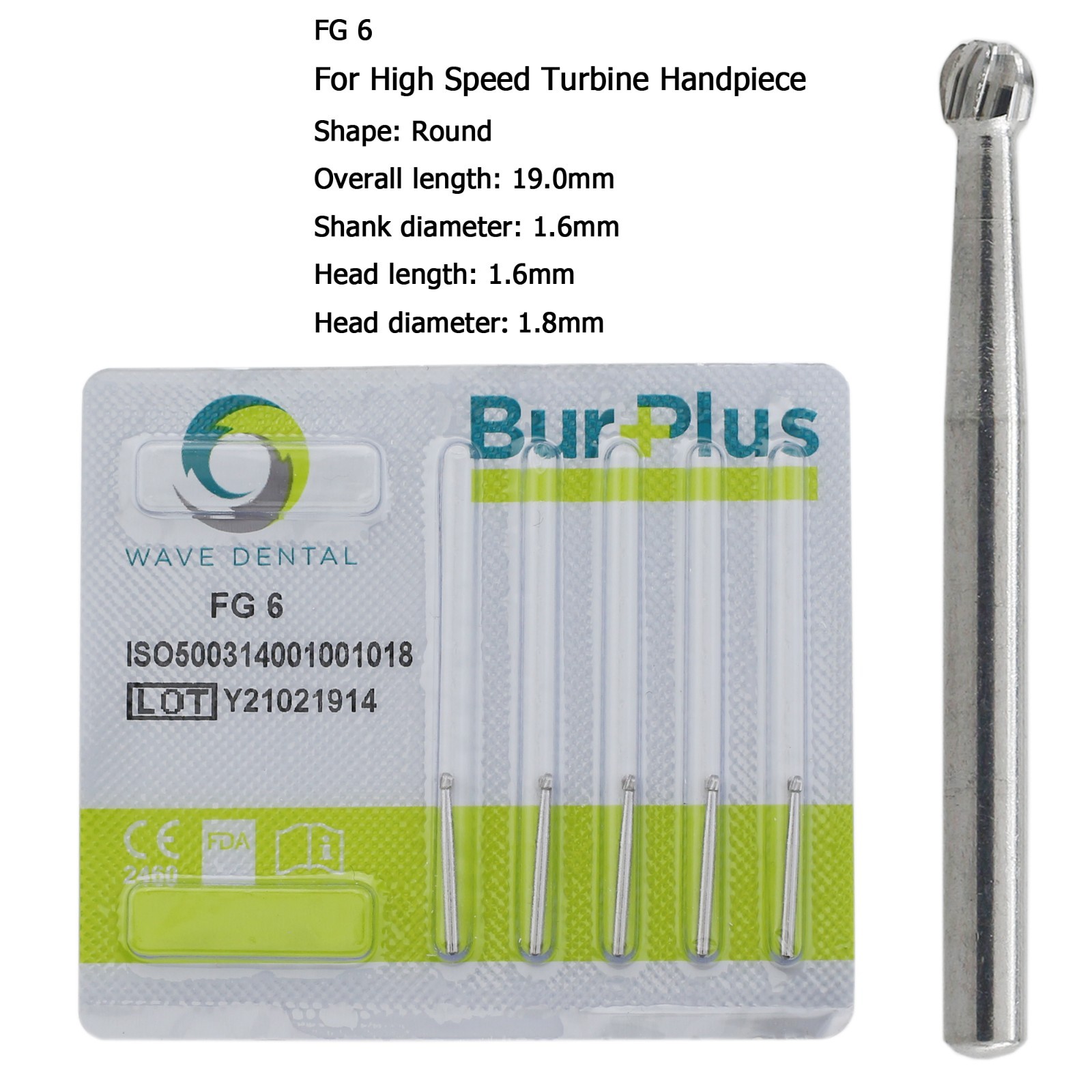 Wave Dental Carbide Burs Round Bur FG 330 1/4 2 6 8 557 High Speed Friction Grip