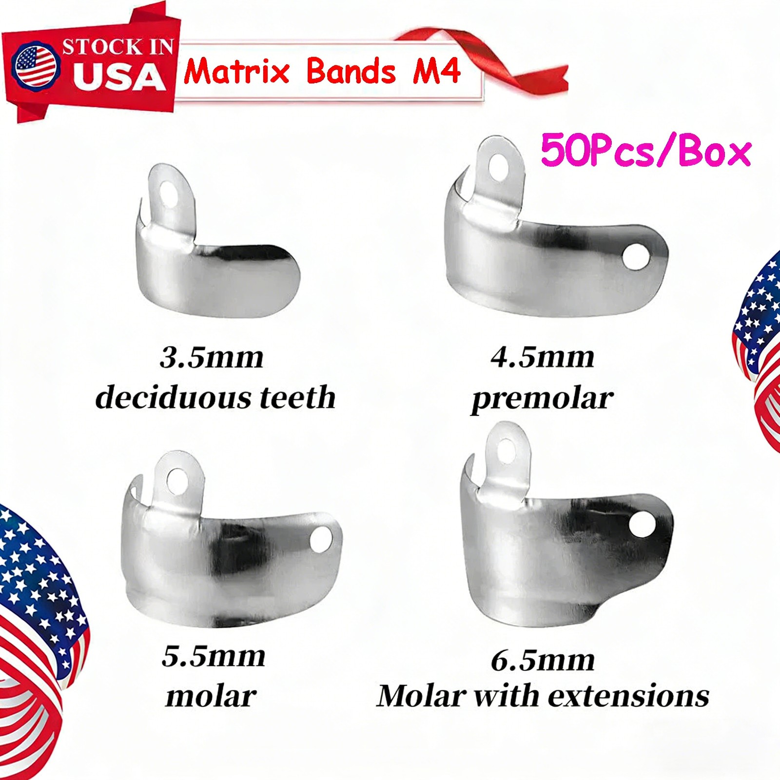 50Pcs/box Dental Sectional Matrix Bands M4 Metal Sectional Contoured Matrice