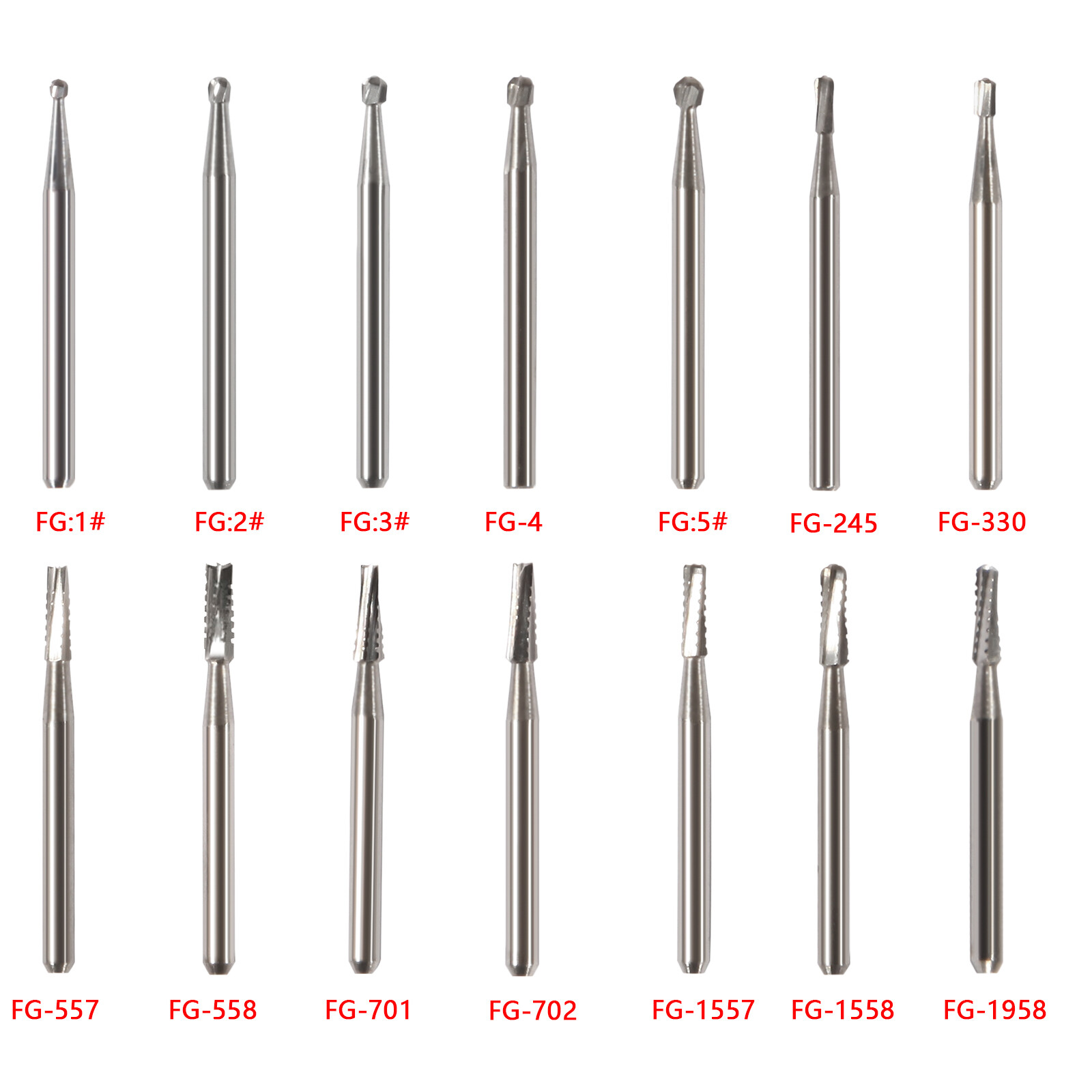 Fresas redondas de carburo de tungsteno dental FG1-FG5 Alta velocidad 10Pcs FXA