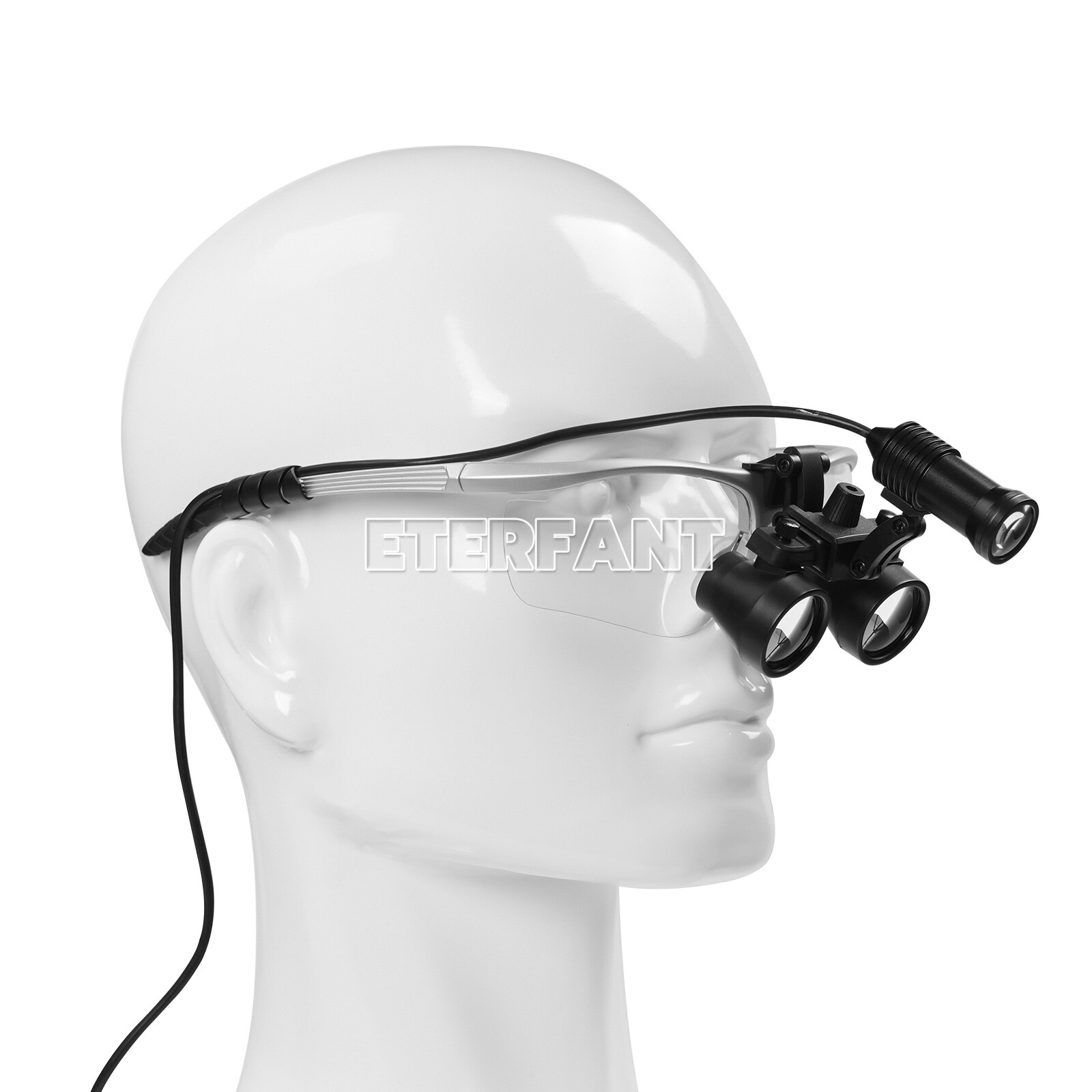 ETERFANT 3.5X Dental HD Binocular Magnifier Loupes Silver+5W LED Head Light Lamp