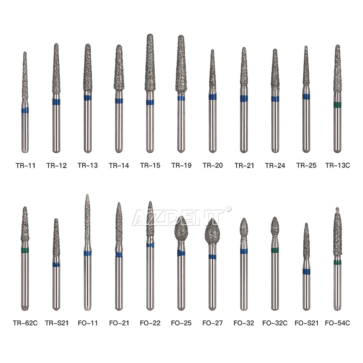 AZDENT Dental FG Diamond Burs Coarse/Fine/Short Shank for High Speed Handpiece