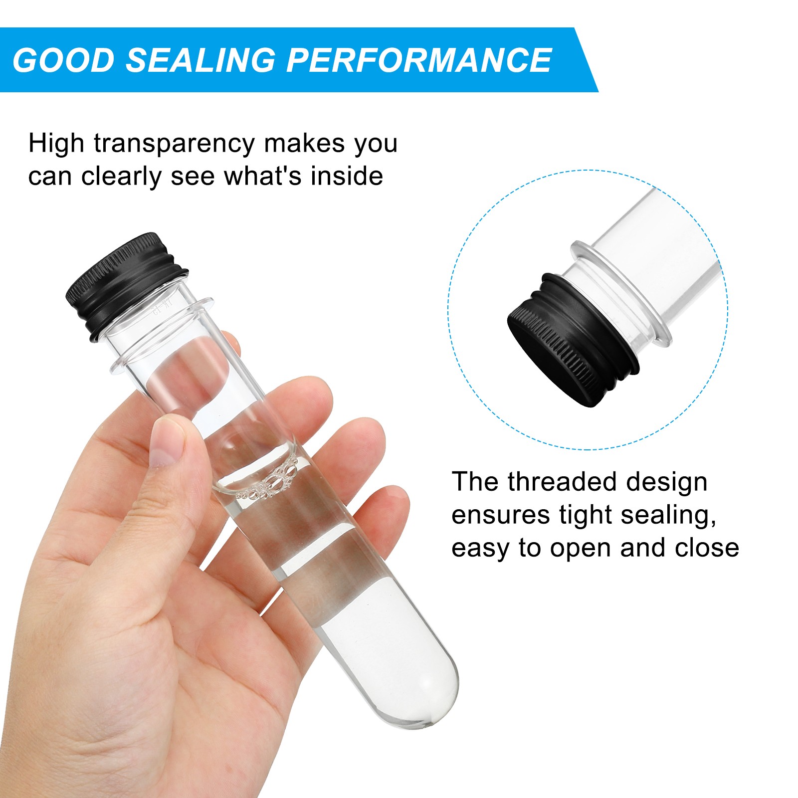45ml Plastic Test Tubes with Screw Caps, 6Pcs 141x25mm Tubes, Black