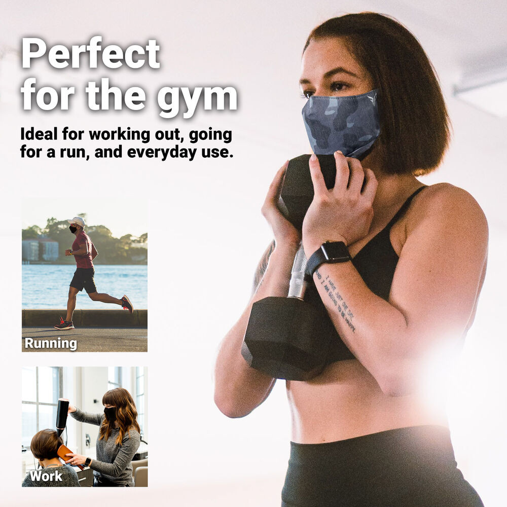 Victor Fitness VM25GC Gray Camo Face Masks (3-Pack) | Reusable, Washable