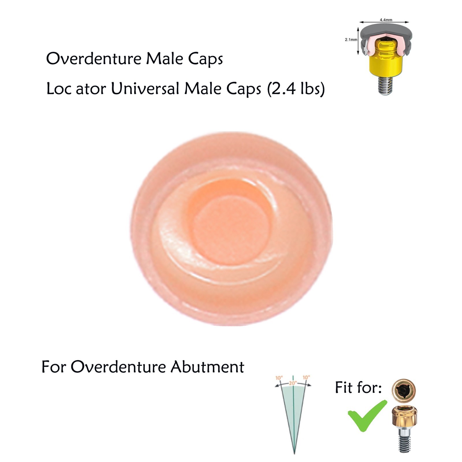 Dental 2.4 lbs Overdenture Caps Abutments Removable Male Cap Inserts Retentive