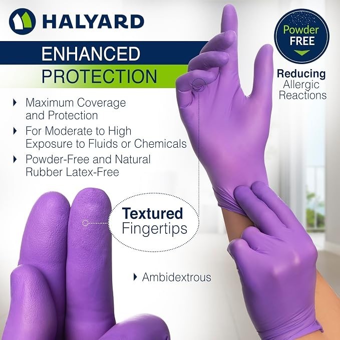 10 Boxes – HALYARD PURPLE Nitrile Powder Free Exam Gloves – Sizes: S, M, L, XL