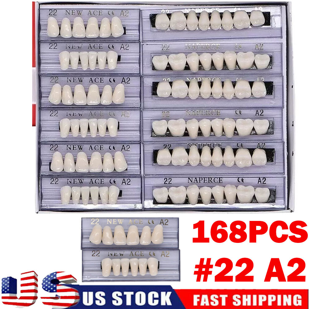 168Pcs Acrylic Resin Denture #22 Dental Upper Lower Shade A2 Teeth Set 22#A2 NEW