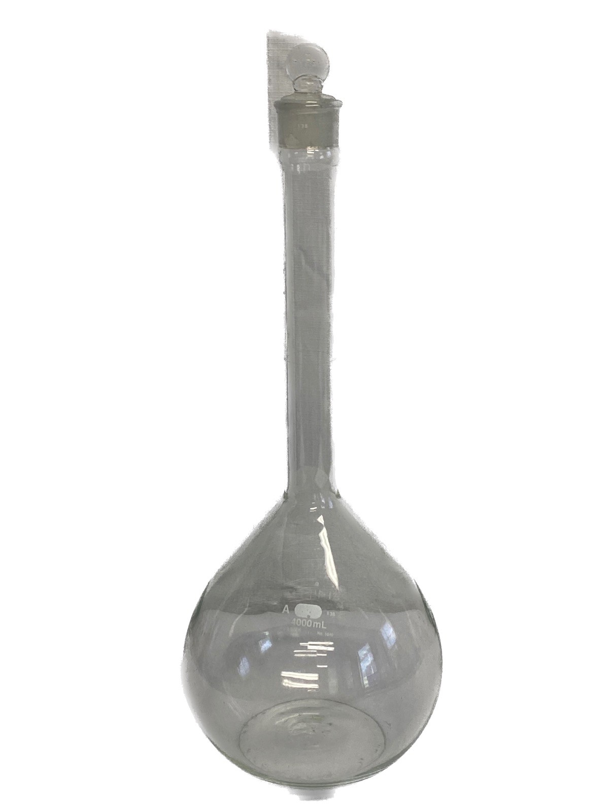 CORNING PYREX Glass 4000mL 4L Class A Volumetric Flask #38 Stopper 5640-4L B