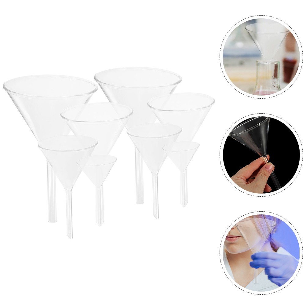 8Pcs Transparent Glass Laboratory Funnels Reusable Scientific Filling Funnel Set