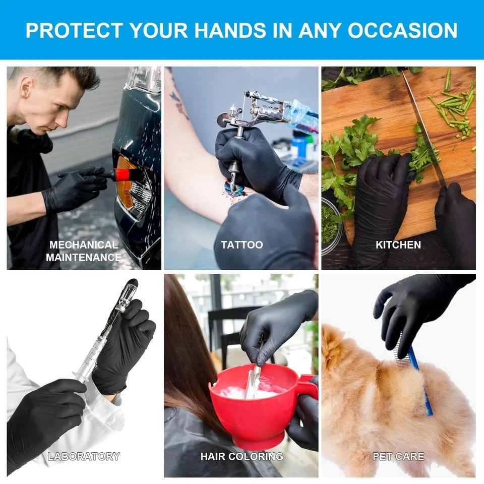 6 Mil Black Nitrile Gloves Disposable Heavy Duty Powder Free Latex Free S-2XL