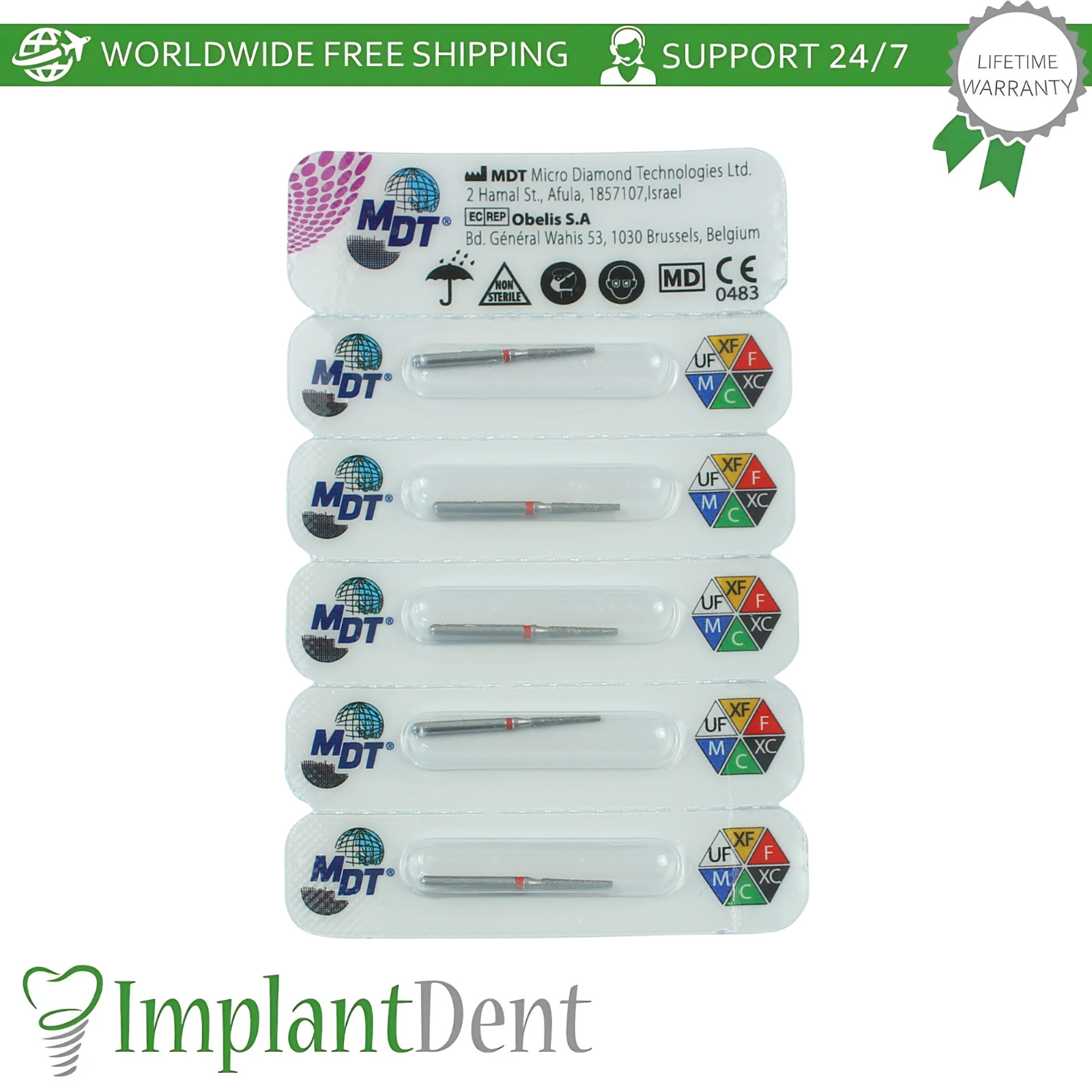 Dental MDT Flat End Taper FG Diamond Burs 172 Crown Preparation Detailed Shaping