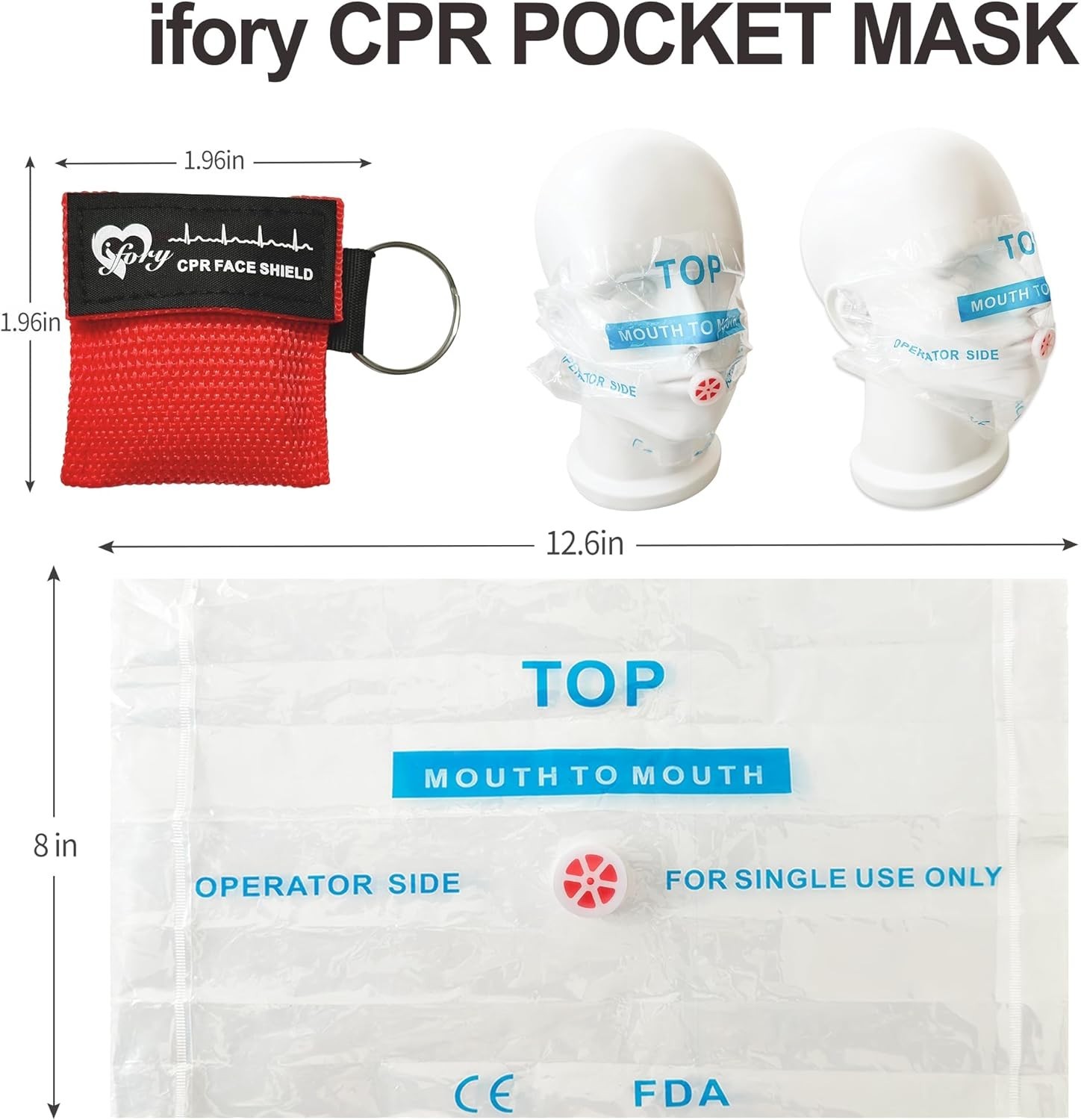 50 Packs CPR Pocket Mask Keychain, CPR Face Shield with One Way Valve Breathi…