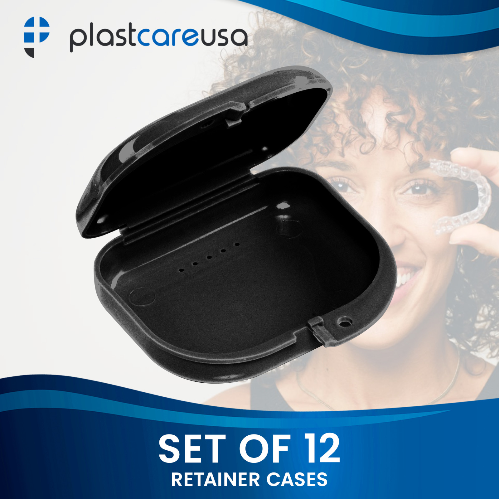 12 Black Retainer Cases w/ Vent Holes – UV Cleaner Case, Mouth Guard Aligners