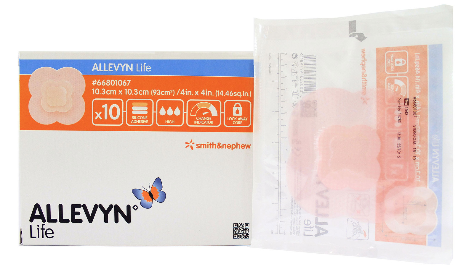 Smith & Nephew 66801067 Allevyn Life Border Dressings 4″ x 4″ (2″x2″ Pad)-10/BX
