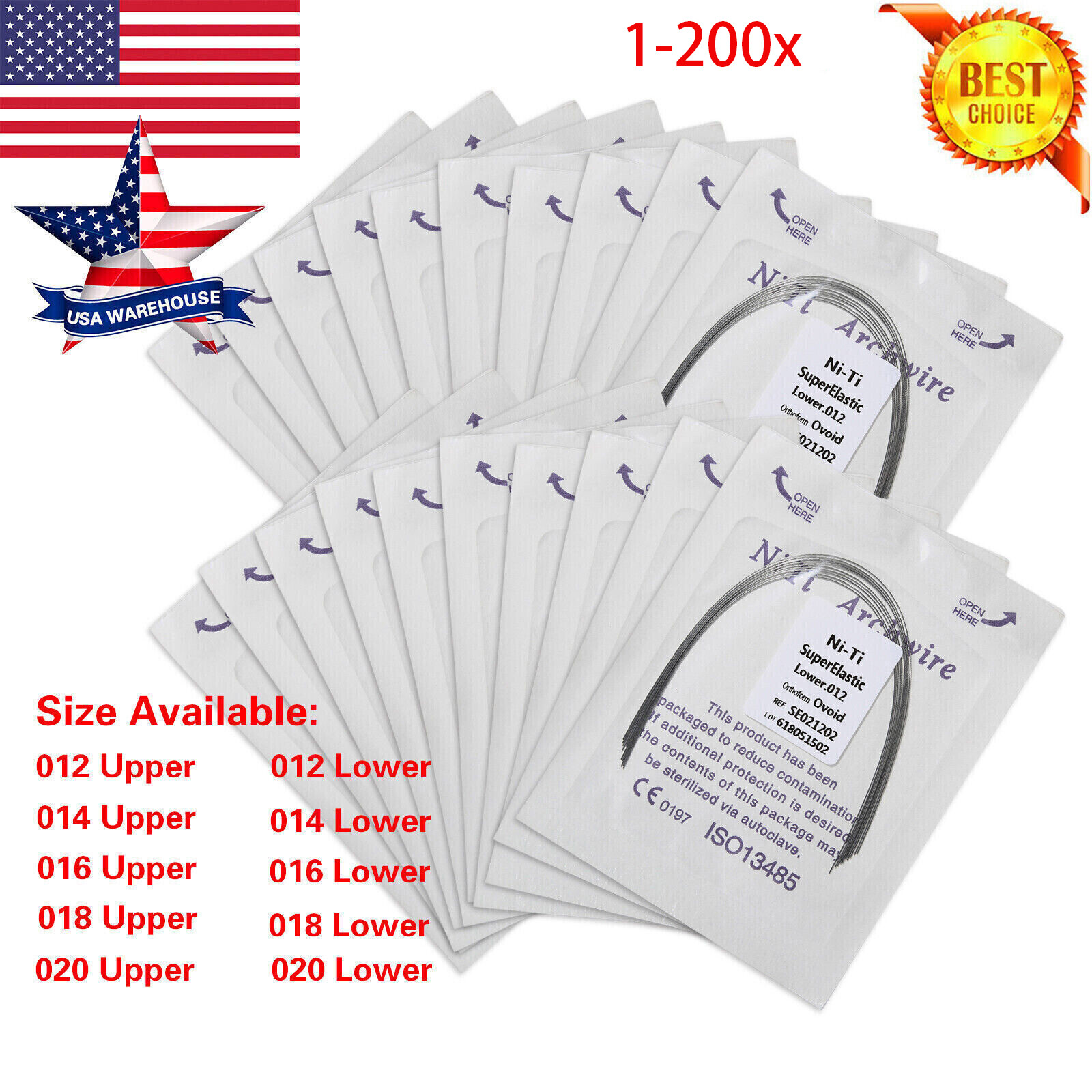 1-200 Packs dental orthodontic super elastic niti round arch wire upper/lower DL